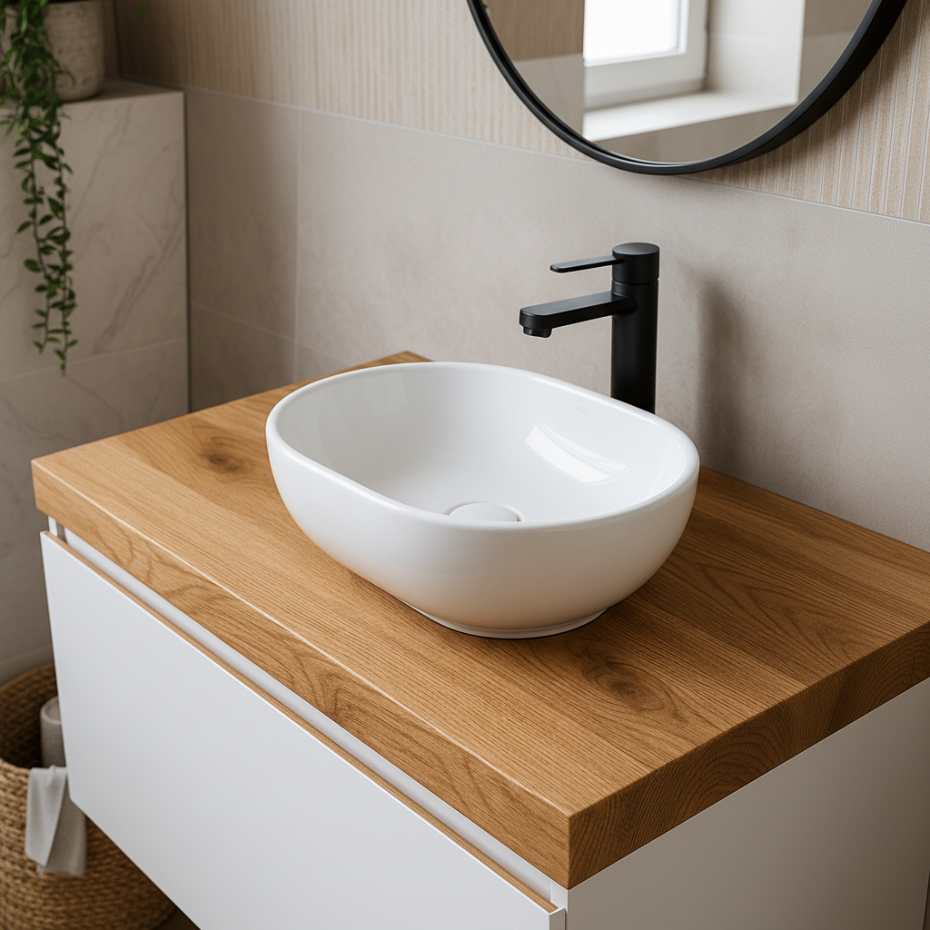 Blaty drewniane w łazience – czy to dobry pomysł? Wady i zalety 4 Blat dębowy masywny na wymiar