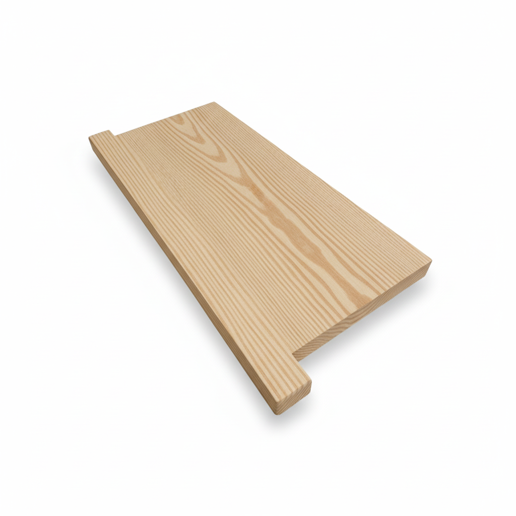 Drewniany parapet na wymiar – dąb, jesion, sosna. Lakierowane i surowe, idealnie dopasowane 4 Parapet sosnowy lakierowany – lity parapet drewniany, jasny kolor, styl skandynawski