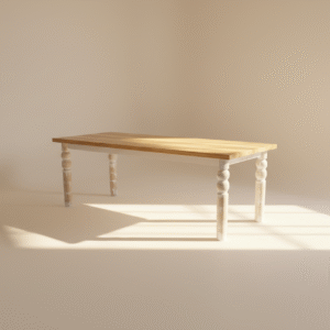 Nowoczesny stół drewniany – elegancja i trwałość wśród stołów drewnianych 4 Stół BIRKUT – drewniany blat w jasnym odcieniu dębu i białe toczone nogi