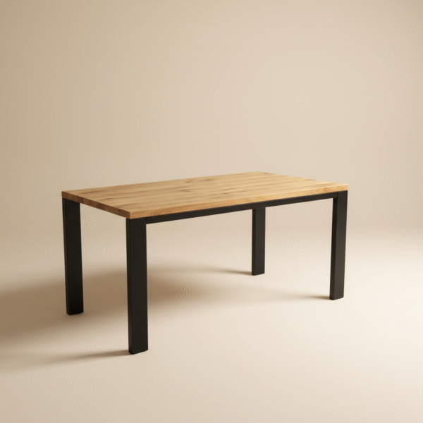 GONT – stół dębowy z metalowymi nogami Stół GONT – naturalny dębowy blat i czarne metalowe nogi
