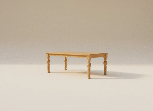 HEMERNIA – zdobny stół dębowy z toczonymi elementamia Stół HEMERNIA – dębowy blat i masywne nogi z toczonymi kulami, styl zdobny