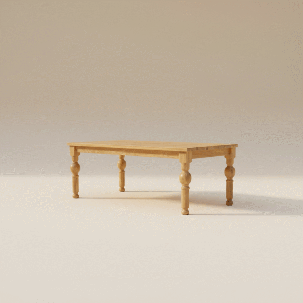 HEMERNIA – zdobny stół dębowy z toczonymi elementamia Stół HEMERNIA – dębowy blat i masywne nogi z toczonymi kulami, styl zdobny