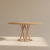 Stół dębowy NOMU Stół dębowy NOMU – półokrągły blat i nogi metalowe w różowym złocie