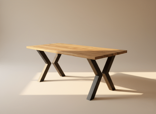Stół dębowy NUBO ALT: Stół dębowy NUBO – drewniany blat i czarne stalowe nogi, styl minimalistyczny
