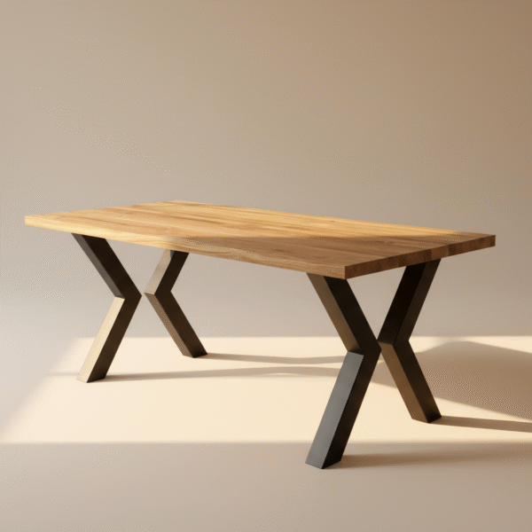Stół dębowy NUBO ALT: Stół dębowy NUBO – drewniany blat i czarne stalowe nogi, styl minimalistyczny