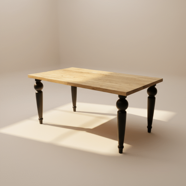 SOLINA – stół dębowy glamour Stół SOLINA – dębowy blat i czarne toczone nogi, styl glamour