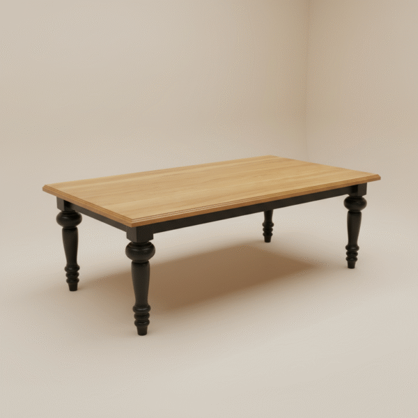 WIERCH – designerski stół dębowy glamour Stół WIERCH – designerski stół dębowy z czarnymi toczonymi nogami