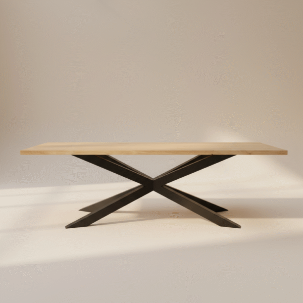 Stół drewniany FLORIANKA – rustykalny dąb, czarne metalowe nogi