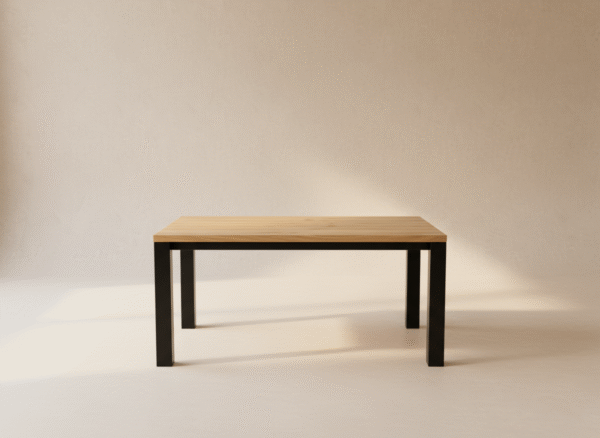 GONT – stół industrialny z drewna Stół GONT – dębowy blat, metalowe nogi, styl industrialny