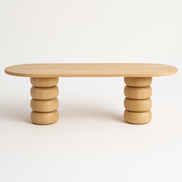 Stół GALICJA – nowoczesny dębowy blat i drewniane nogi w formie połączonych kul