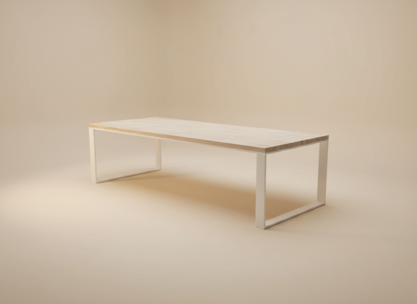 SIGŁA – nowoczesny stół w stylu skandynawskim Stół SIGŁA – naturalny blat drewniany i białe nogi z metalu, styl skandynawski