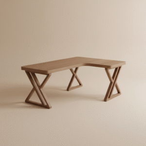 Jakie drewno na schody? Porównanie trwałości, ceny i wyglądu 9 Biurko narożne JAGODA w kształcie litery L – dębowe, nogi w literę X, styl industrialny