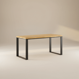 Jakie drewno na schody? Porównanie trwałości, ceny i wyglądu 8 Biurko ROSTEL – klasyczne biurko dębowe z metalowymi nogami, styl minimalistyczny TYTUŁ: