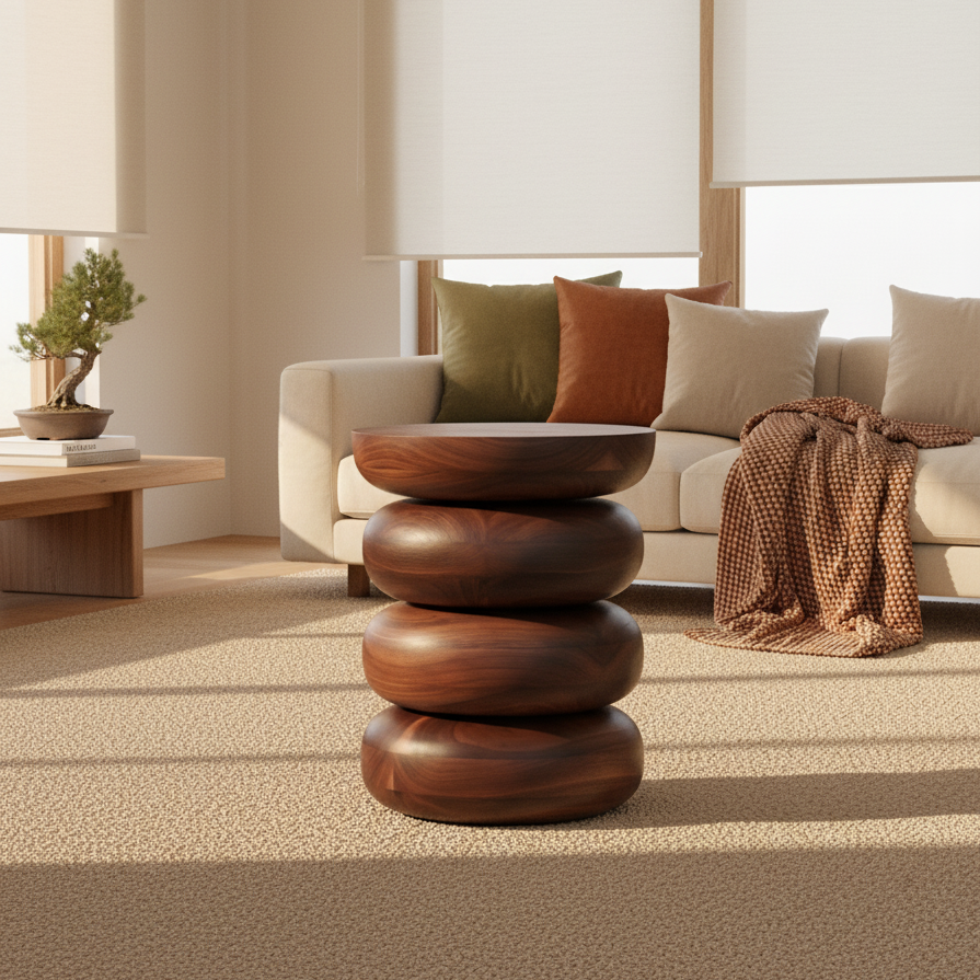 Stolik BORWINA – czekoladowe drewno, styl amerykański, nogi z kul płaskich