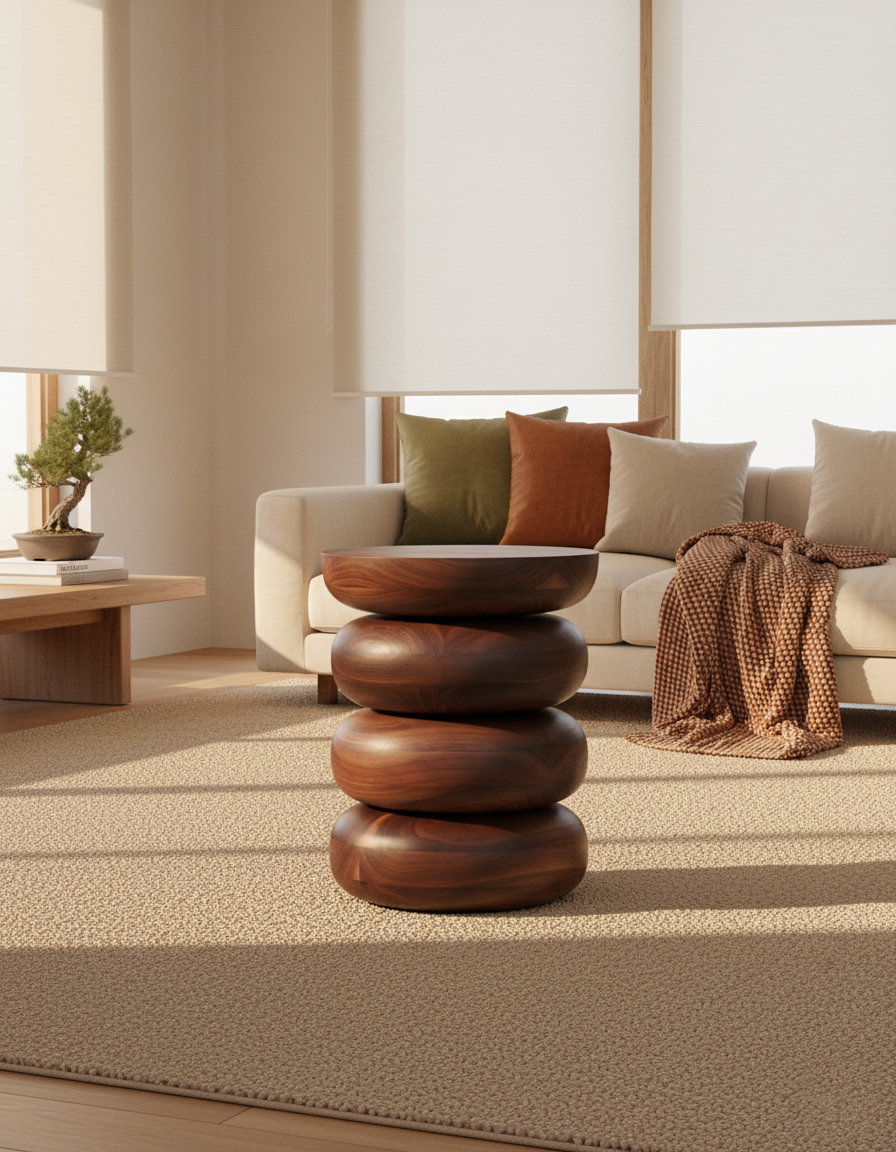 Stolik BORWINA – czekoladowe drewno, styl amerykański, nogi z kul płaskich