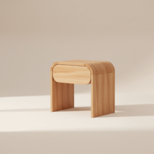 Łóżka drewniane do sypialni - zainwestuj w dobre samopoczucie! 5 Stolik nocny CISZA – z litego dębu, zaokrąglone krawędzie, z szafką, styl Japandi