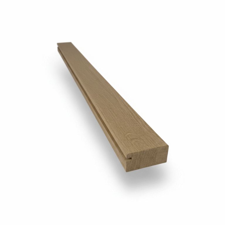 Progi drewniane na wymiar – dębowe i jesionowe dopasowane do Twojej podłogi 21 Próg dębowy frezowany – lity próg drewniany z możliwością montażu uszczelki, stolarnia Warszawa