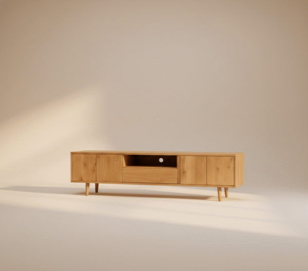 ROSA – dębowa szafka RTV w stylu skandynawskim ROSA – dębowa szafka RTV w stylu skandynawskim, wykonana z litego drewna, na zamówienie
