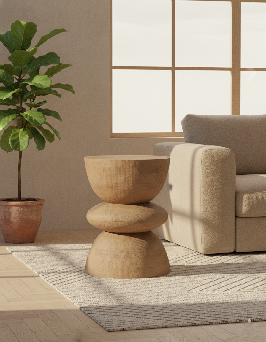 Stolik SOWIA – boho, jasne drewno, stolik kawowy, stolik nocny, szczotkowane wykończenie