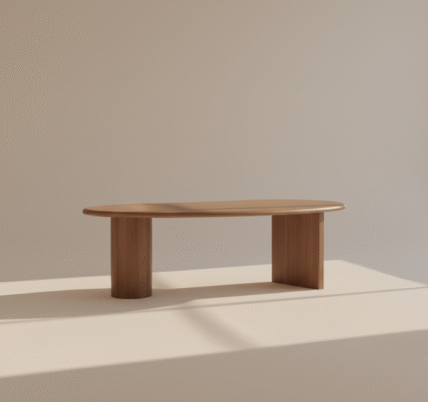 BRZEZKA – półokrągłe biurko o artystycznym charakterze Biurko BRZEZKA – półokrągły blat, designerska podstawa, styl nowoczesny i Japandi