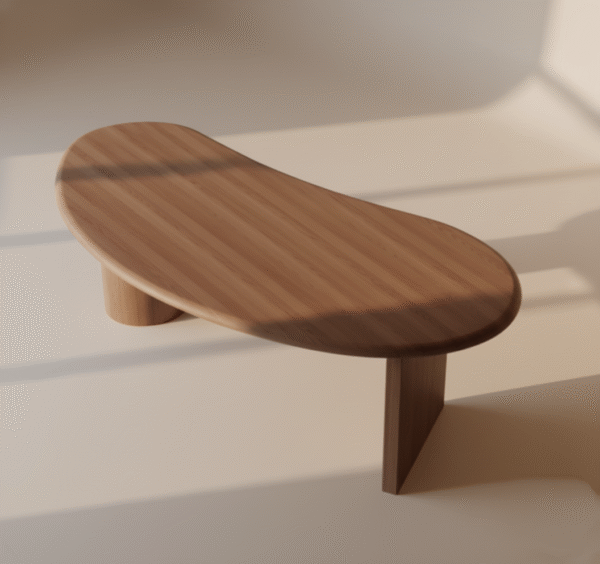 BRZEZKA – półokrągłe biurko o artystycznym charakterze Biurko BRZEZKA – półokrągły blat, designerska podstawa, styl nowoczesny i Japandi