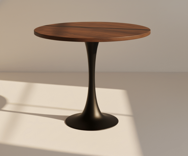 WIROLA – stolik kawiarniany z blatem z litego drewna i stalową nogą Stolik WIROLA – blat z litego drewna, stalowa noga, okrągła podstawa, stolik kawiarniany