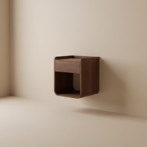 Łóżka drewniane do sypialni - zainwestuj w dobre samopoczucie! 7 Szafka nocna PAPROĆ – wisząca szafka z dębu lakierowanego na ciemno, styl nowoczesny