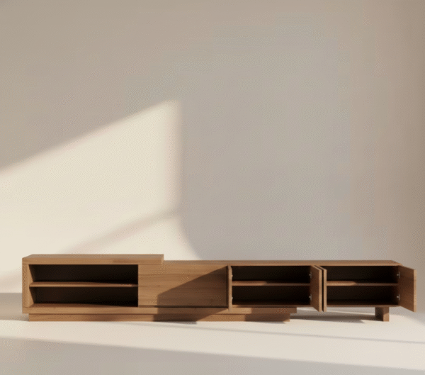 PROMIEŃ – drewniana szafka RTV Szafka RTV PROMIEŃ – jasne drewno, skandynawski styl