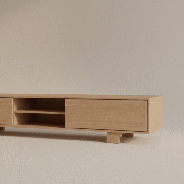 SMUGA – szafka RTV z litego drewna SMUGA – szafka RTV z litego dębu w stylu Japandi