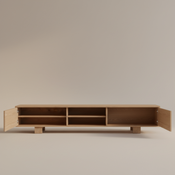 SMUGA – minimalistyczna szafka RTV z dębu Szafka RTV SMUGA – minimalistyczna dębowa szafka do salonu
