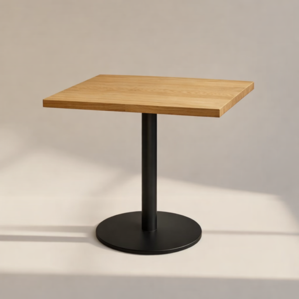 RESTRO – stolik restauracyjny z litego dębu na metalowej podstawie Stolik restauracyjny RESTRO – blat z litego dębu i metalowa podstawa