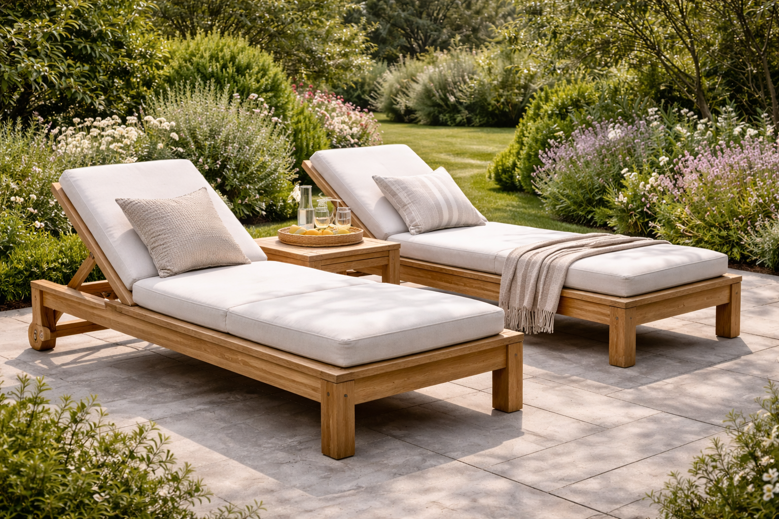 Meble ogrodowe drewniane - jak stworzyć zestaw na taras? Inspiracje i pomysły 3 drewniany lezak ogrodowy