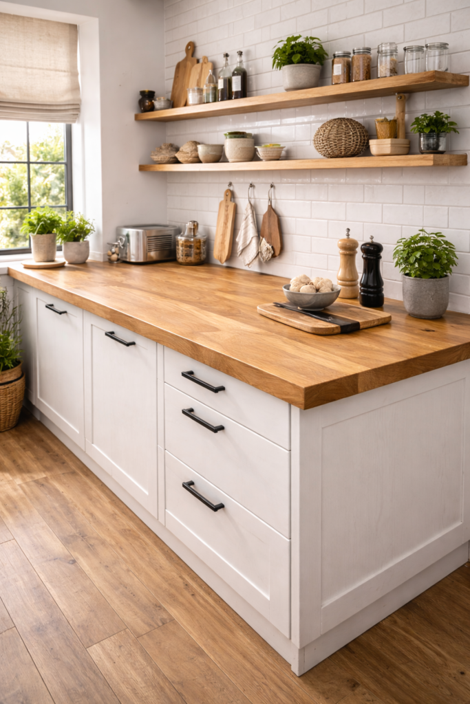 Najlepsze drewno na blat kuchenny – ranking gatunków 2026 2 kuchnia z blatami debowymi