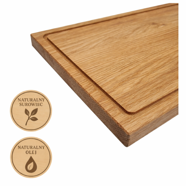 Deska do steków - profesjonalne serwowanie dań z grilla Masywna dębowa deska do serwowania steków z głębokim rowkiem na soki i krew